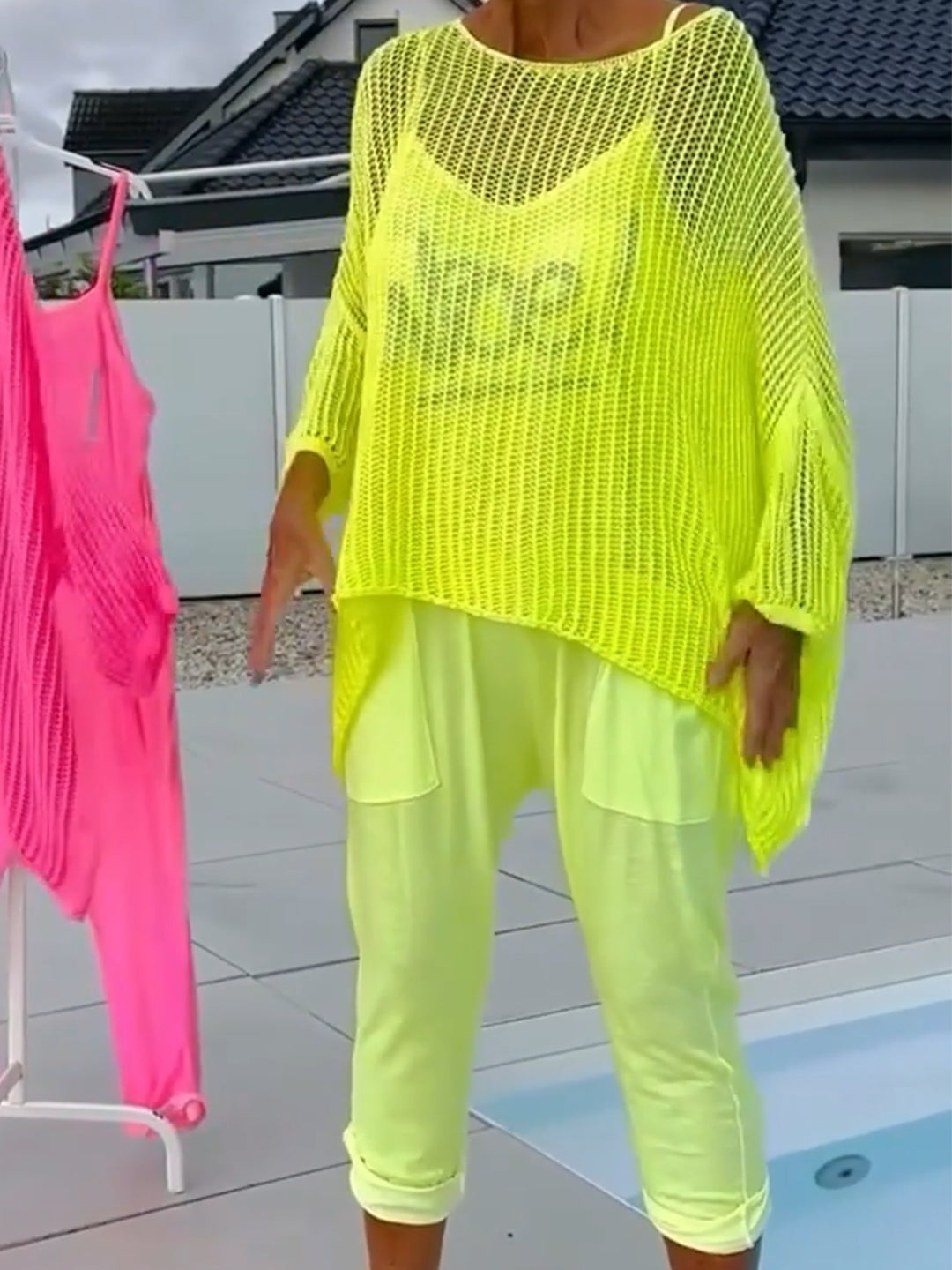 Letter-print Jumpsuit and Cutout Cover-up Casual Set-thevervian