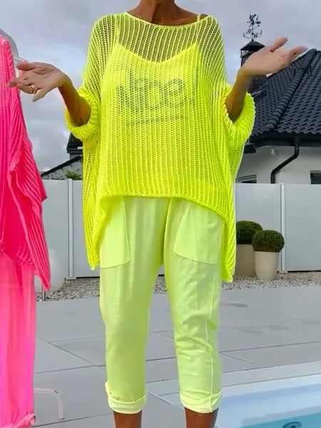 Letter-print Jumpsuit and Cutout Cover-up Casual Set-thevervian