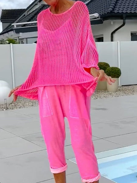 Letter-print Jumpsuit and Cutout Cover-up Casual Set-thevervian