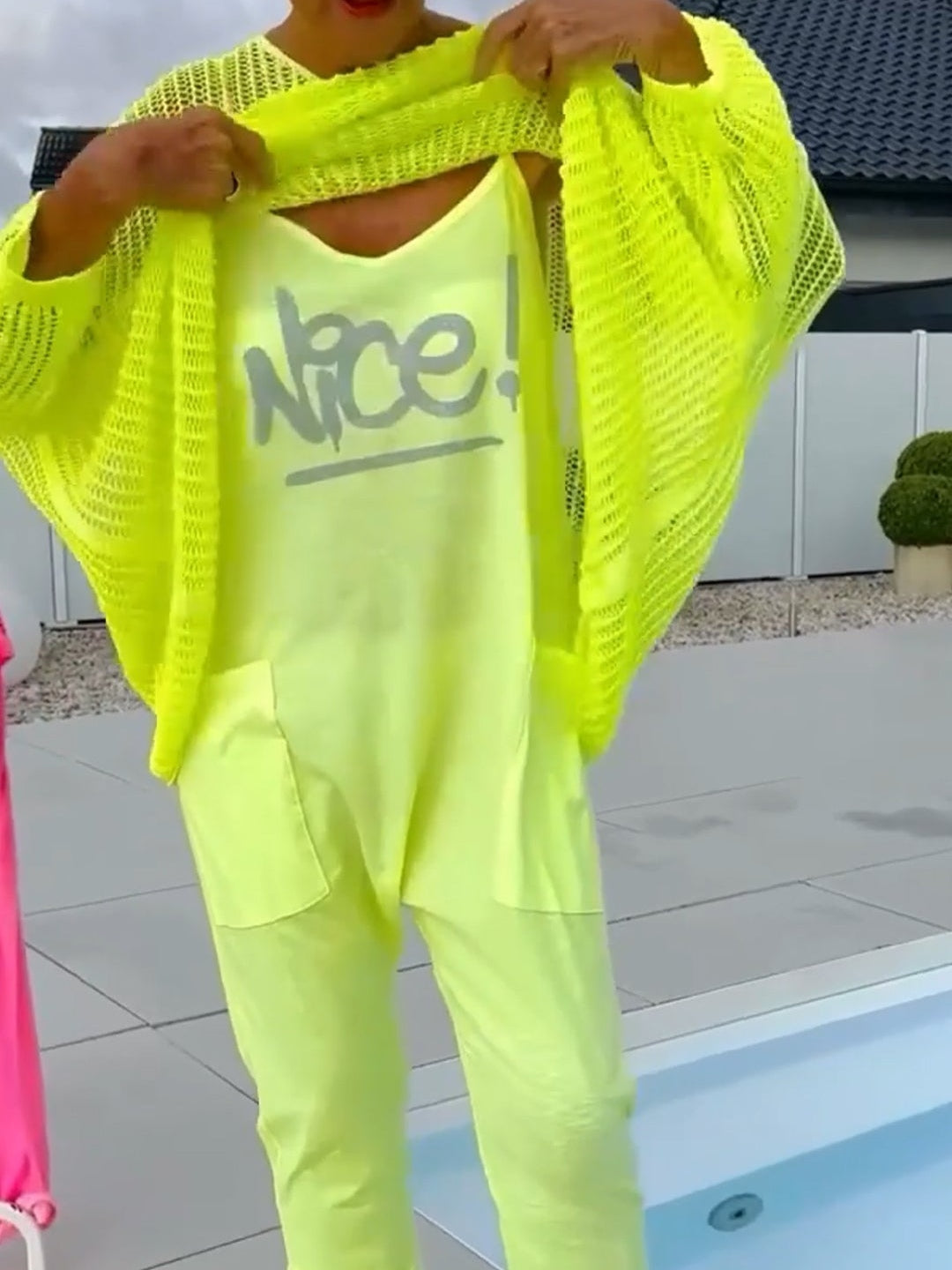 Letter-print Jumpsuit and Cutout Cover-up Casual Set-thevervian