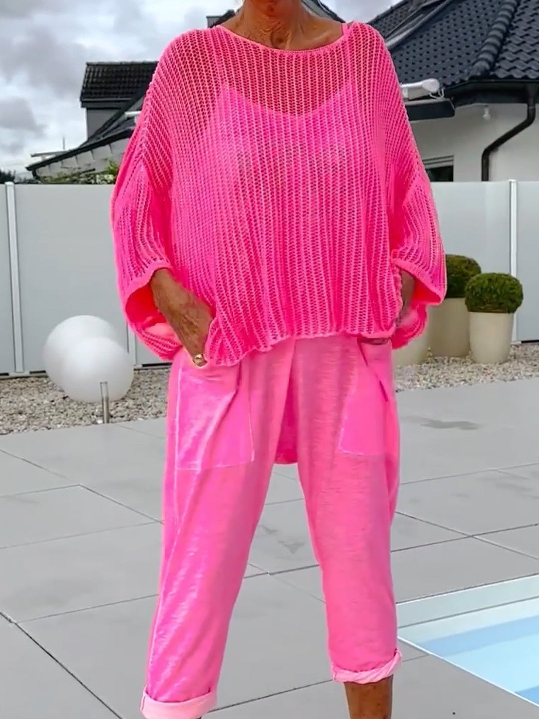 Letter-print Jumpsuit and Cutout Cover-up Casual Set-thevervian