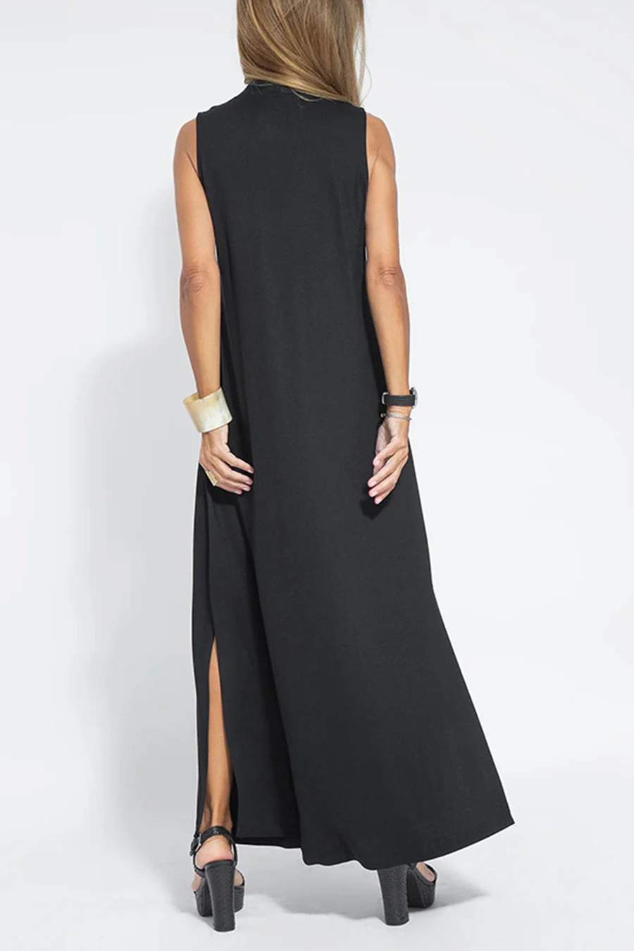 Solid Color Sleeveless Maxi Dress-thevervian