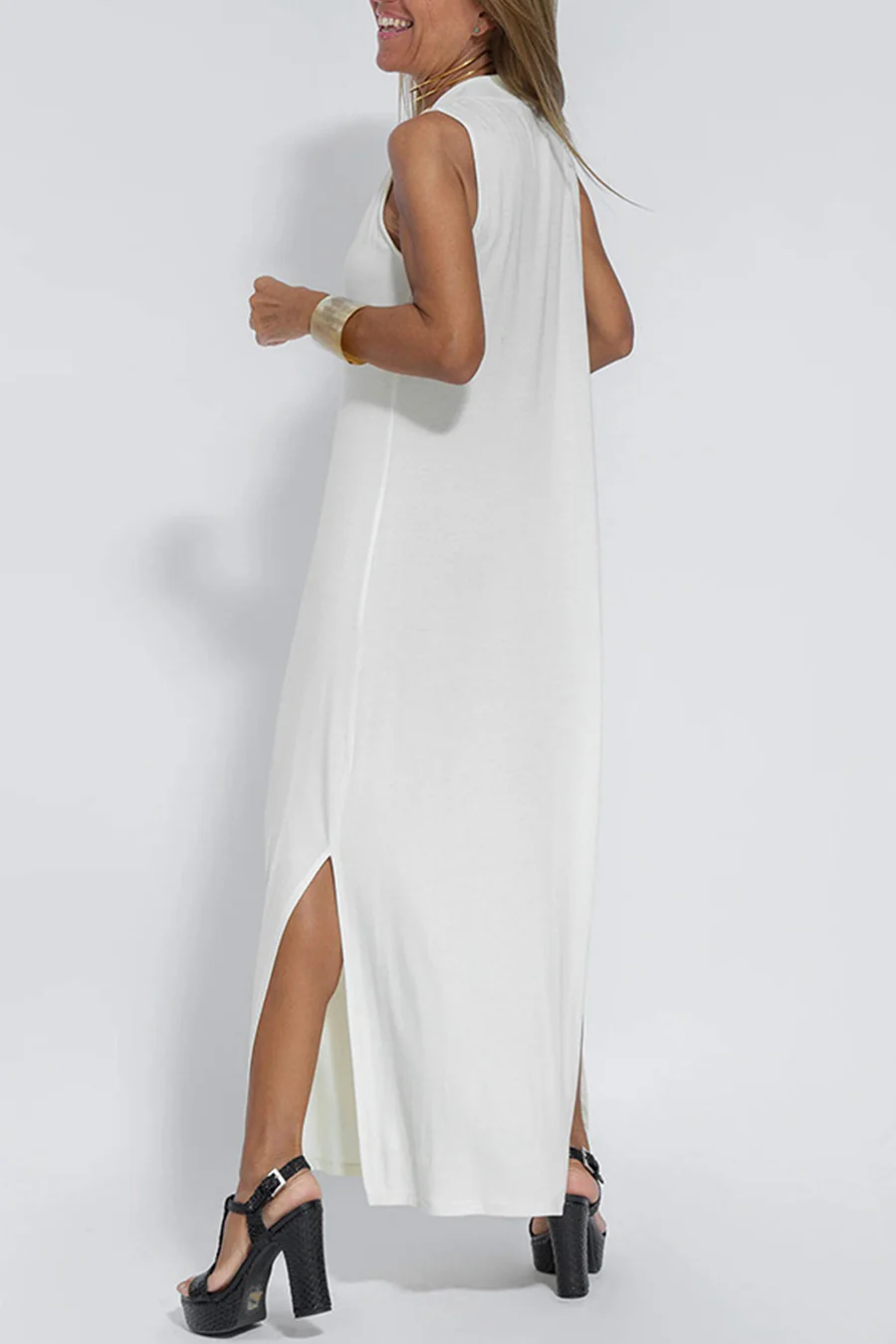 Solid Color Sleeveless Maxi Dress-thevervian