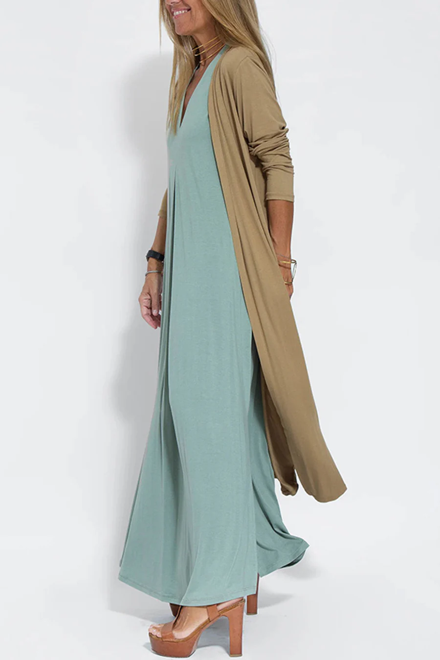 Solid Color Sleeveless Maxi Dress-thevervian