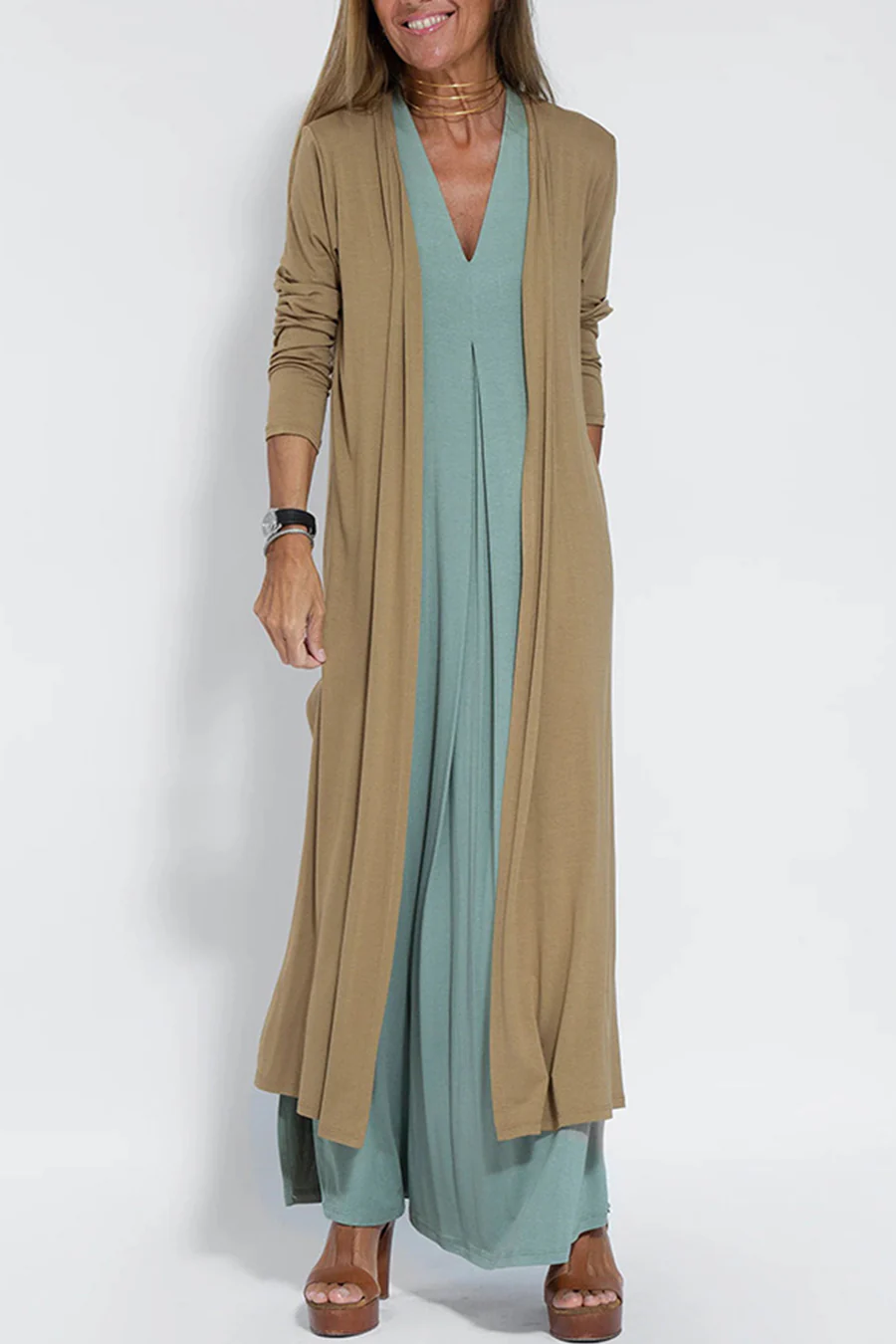 Solid Color Sleeveless Maxi Dress-thevervian