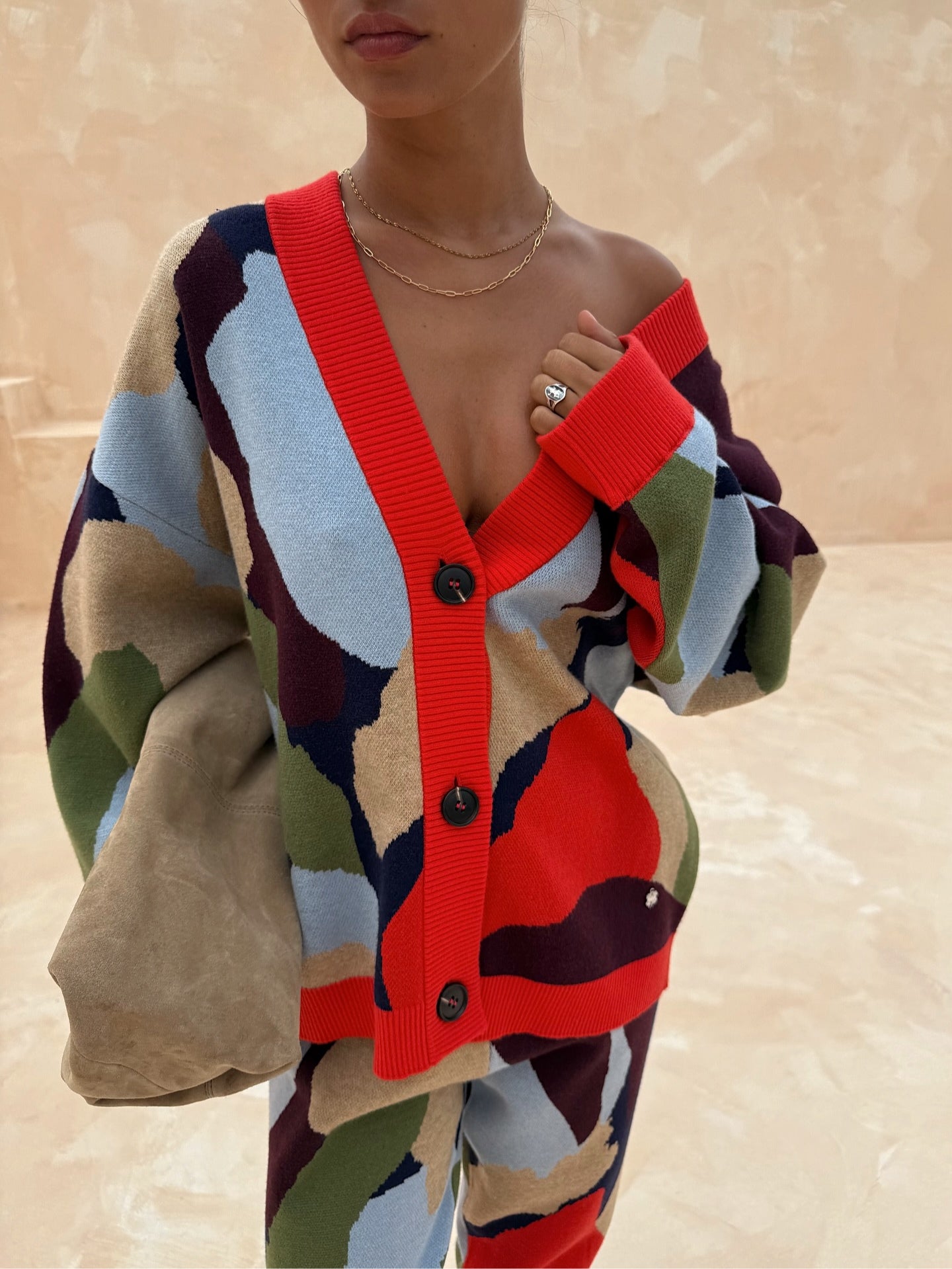 Abstract Geometric Pattern Knitted Jacket-thevervian