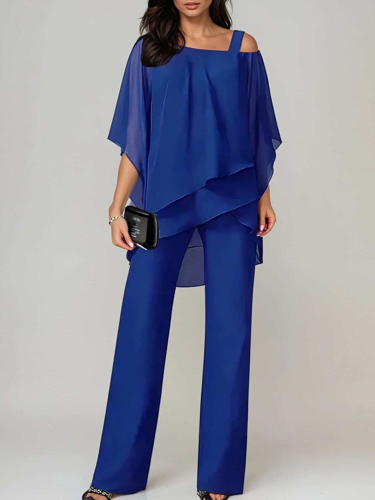 Off-the-shoulder Irregular Chiffon Suit-thevervian