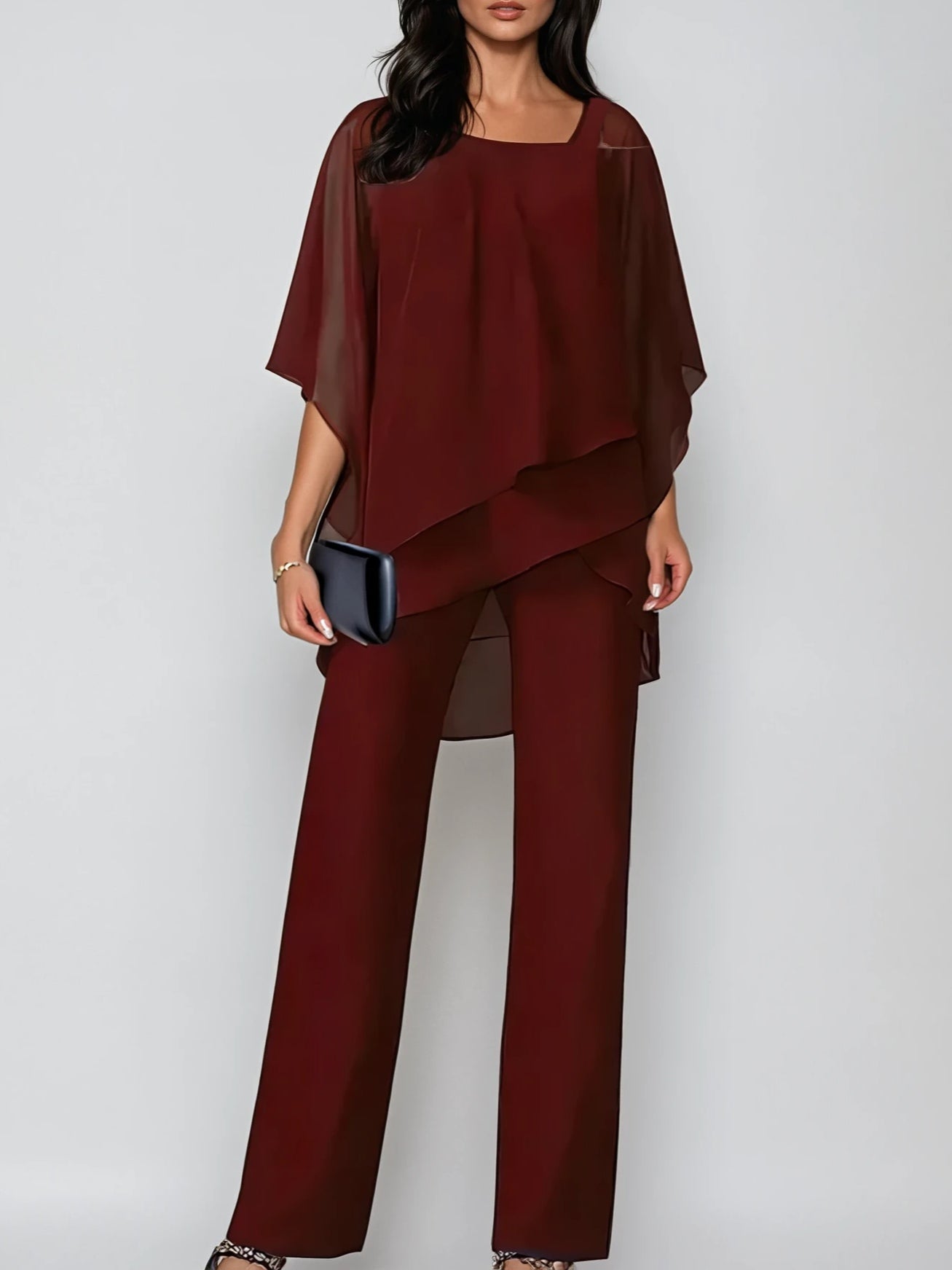 Off-the-shoulder Irregular Chiffon Suit-thevervian