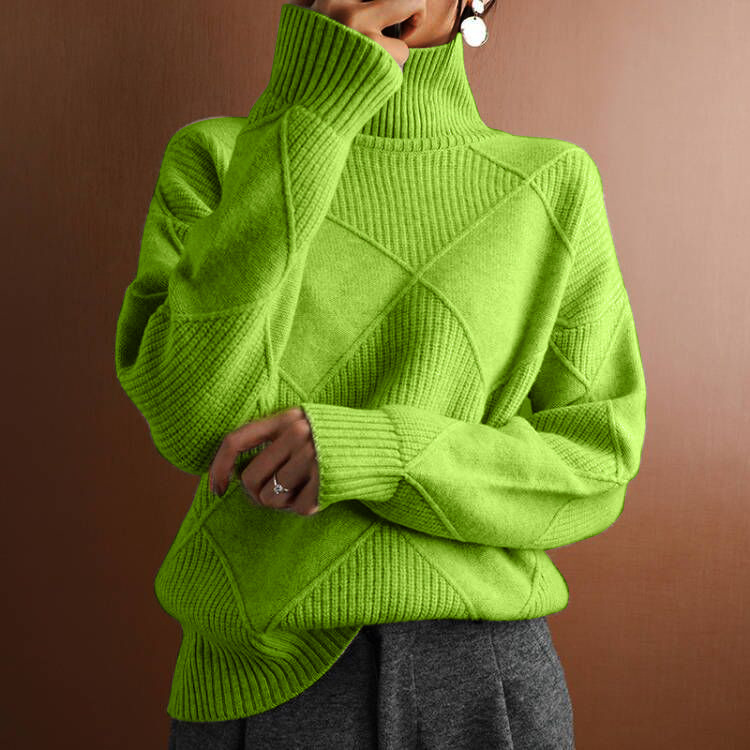 Turtleneck loose lozenge long-sleeved winter sweater-thevervian