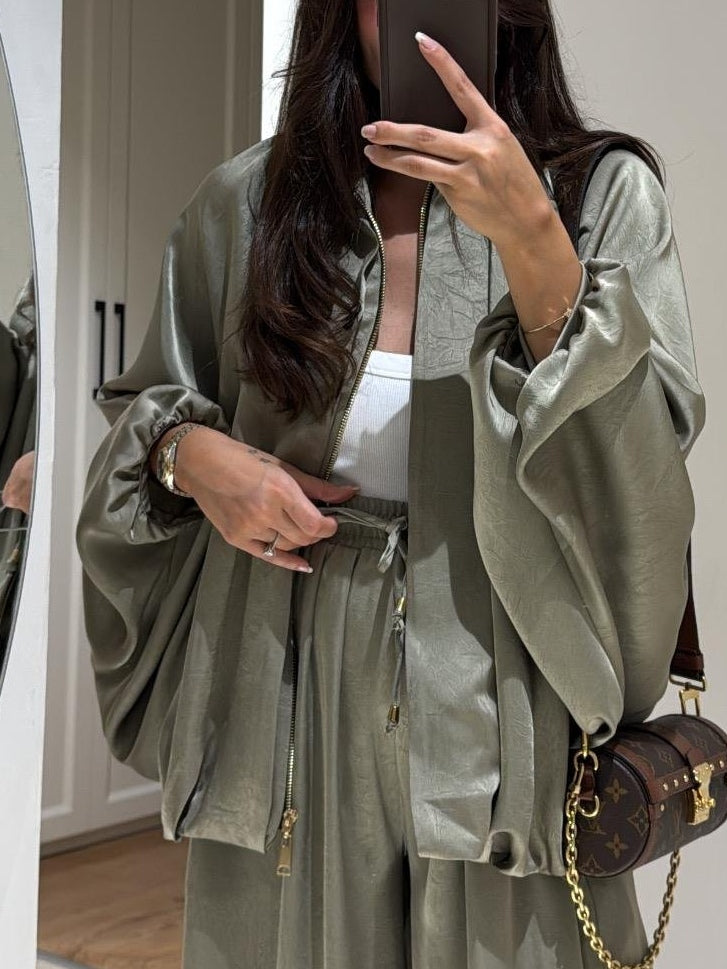 Brown Jacket + Drawstring Pants Casual Two-piece Suit-thevervian