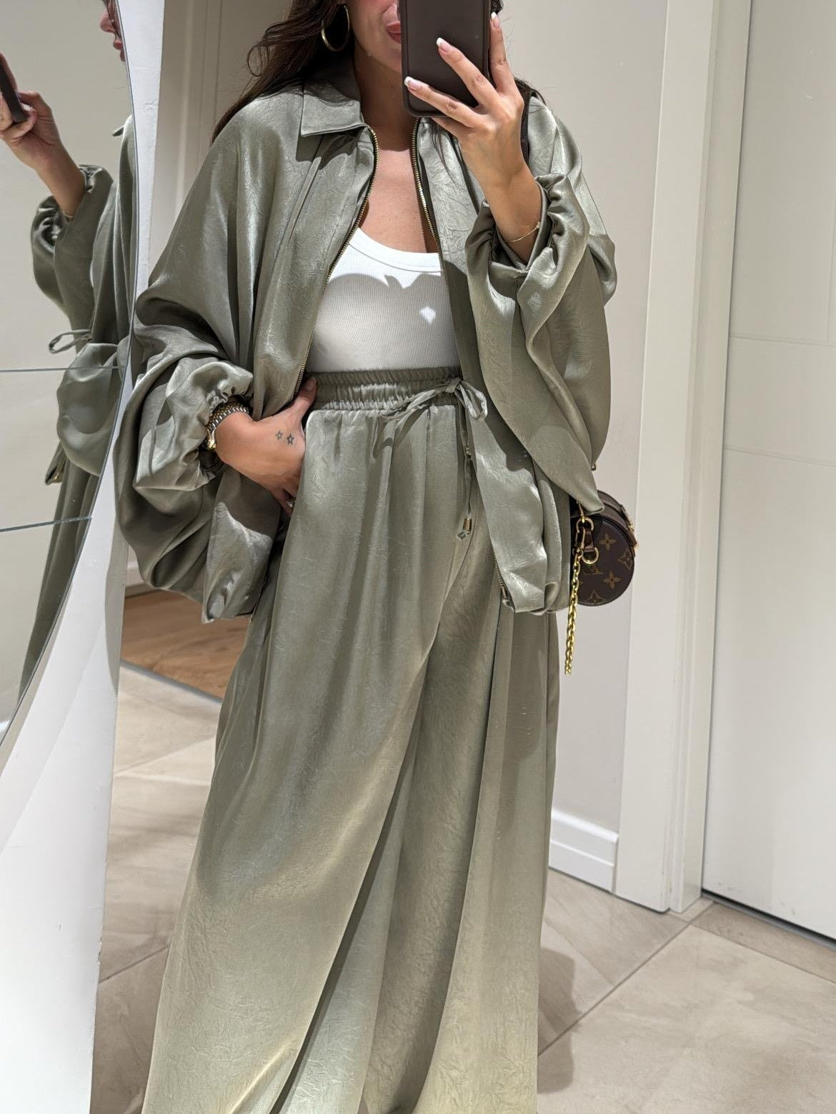 Brown Jacket + Drawstring Pants Casual Two-piece Suit-thevervian