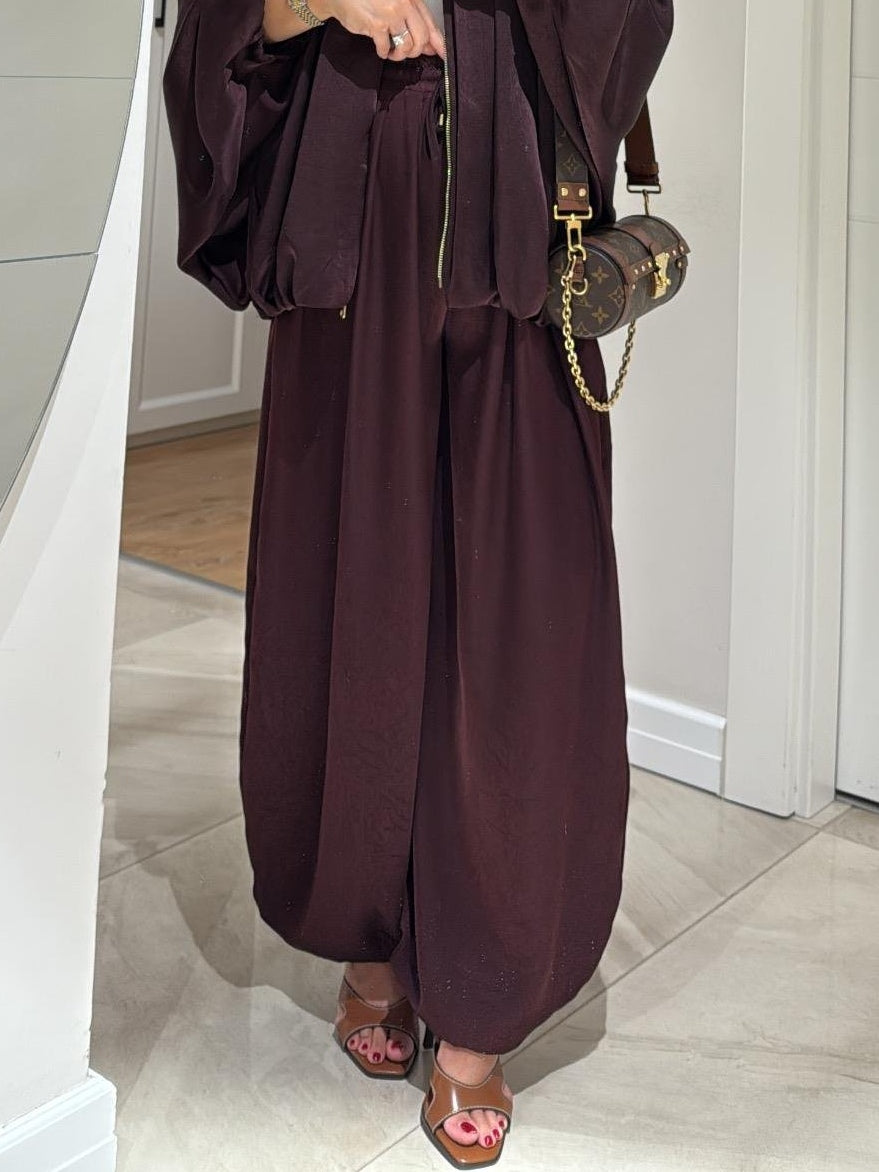 Brown Drawstring Wide-leg Casual Pants-thevervian