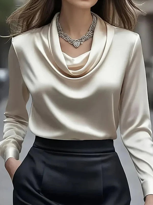 Elegant Solid Color Satin Collar Shirt-thevervian