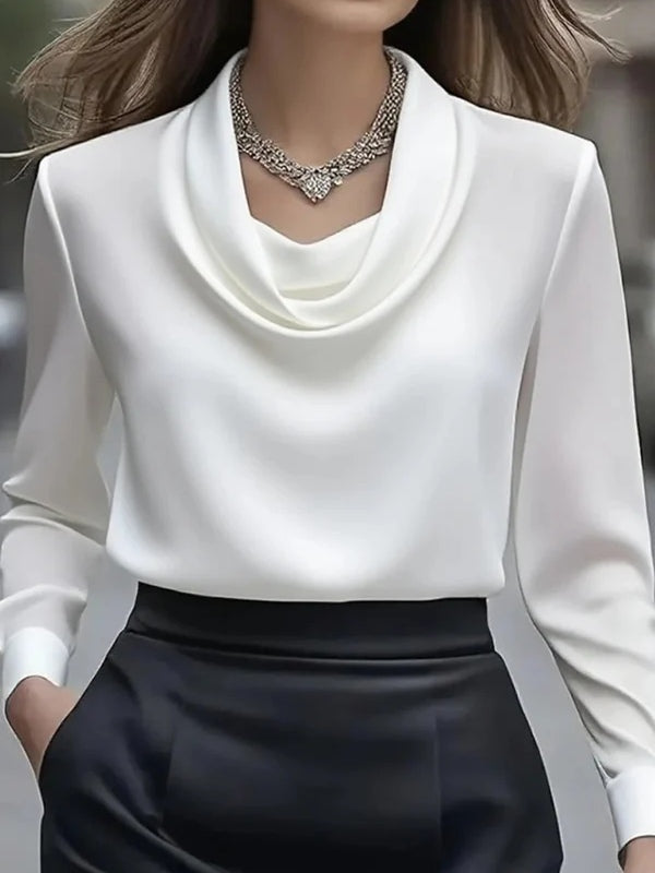 Elegant Solid Color Satin Collar Shirt-thevervian