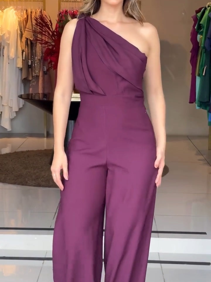 Purple One-shoulder Jumpsuit-thevervian