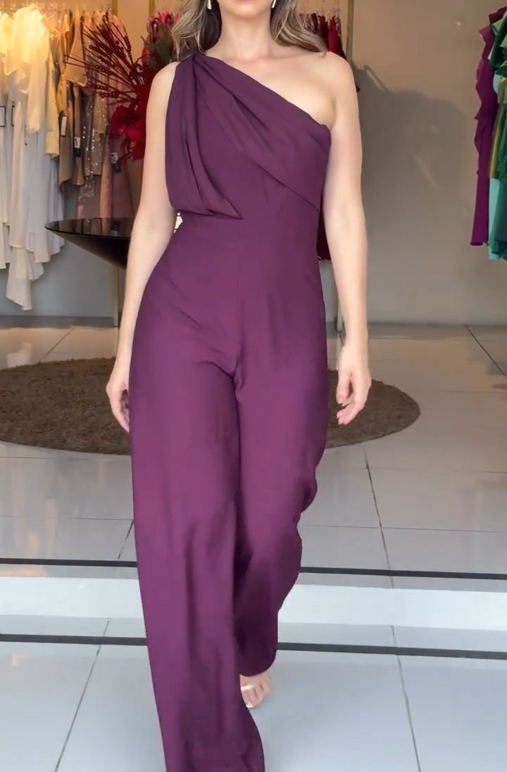 Purple One-shoulder Jumpsuit-thevervian