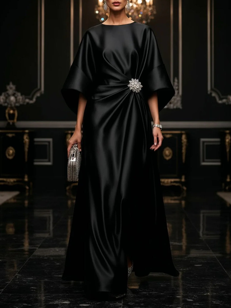Black Luxe Satin Maxi Dress-thevervian