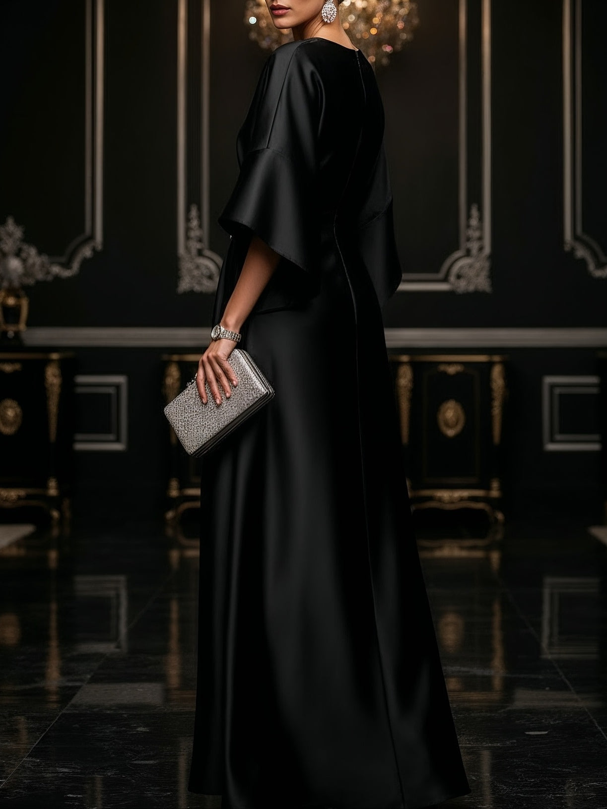 Black Luxe Satin Maxi Dress-thevervian