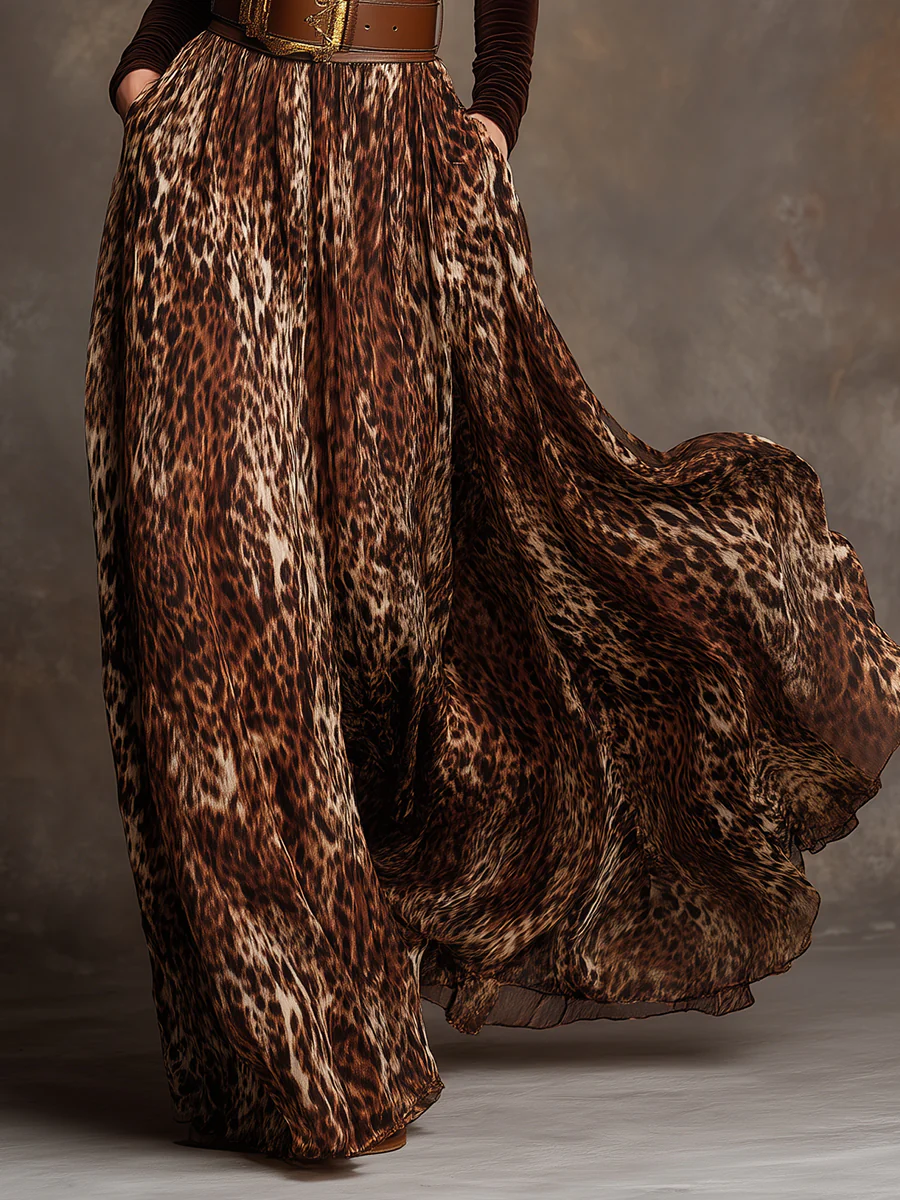 Elegant Velvet Turtleneck Top and Leopard Print Skirt Set-thevervian