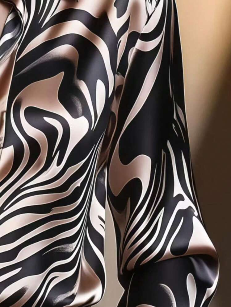 Elegant Satin Collar Zebra Print Shirt-thevervian