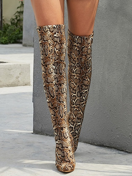 Vintage Snakeskin Brown Over-the-knee Boots-thevervian