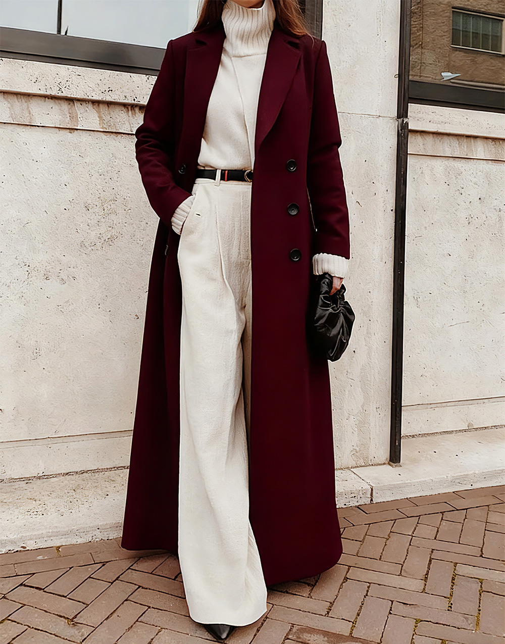 Woolen Solid Long Sleeve Maxi Coat-thevervian