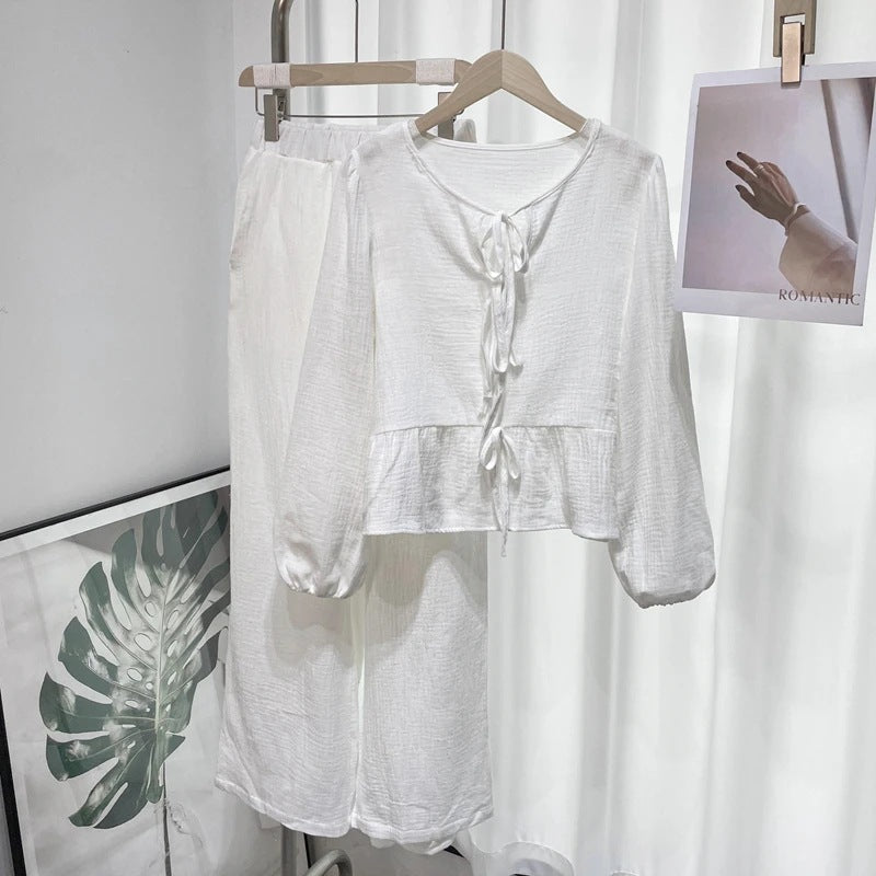 Casual Solid Color Lace-Up Top & Pants Two-Piece Set-thevervian