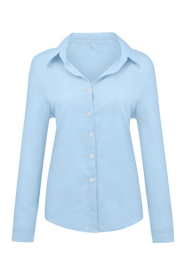 Casual Solid Button Shirt Collar Blouse-thevervian