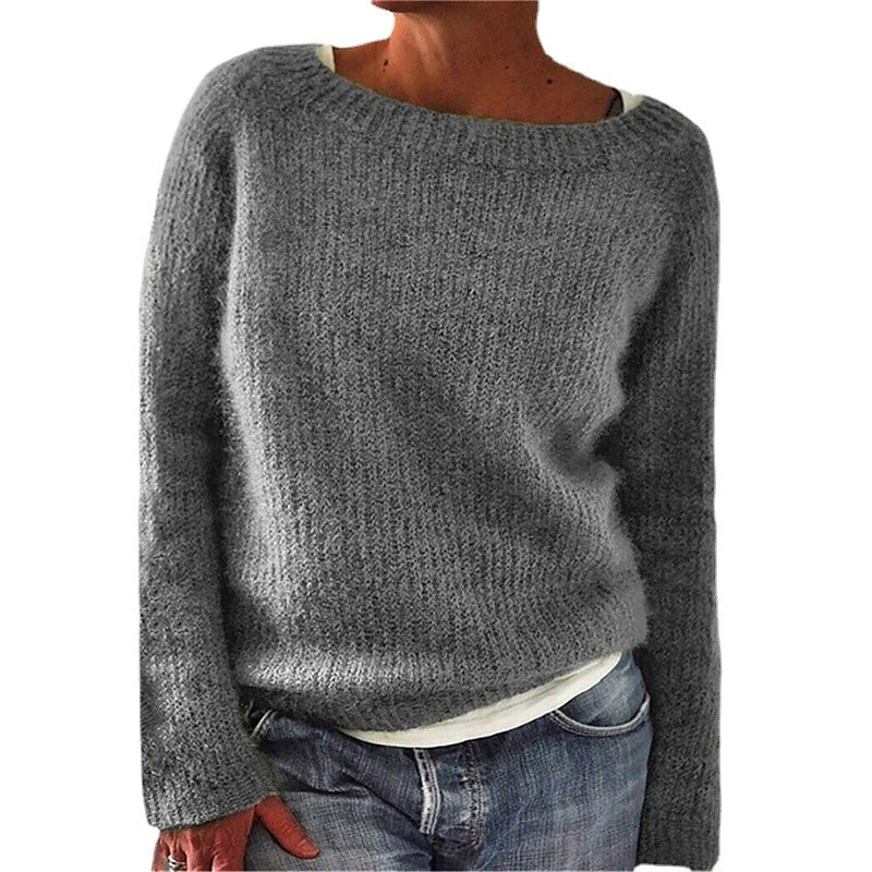 Casual Solid Color Soft Crew-neck Sweater-thevervian