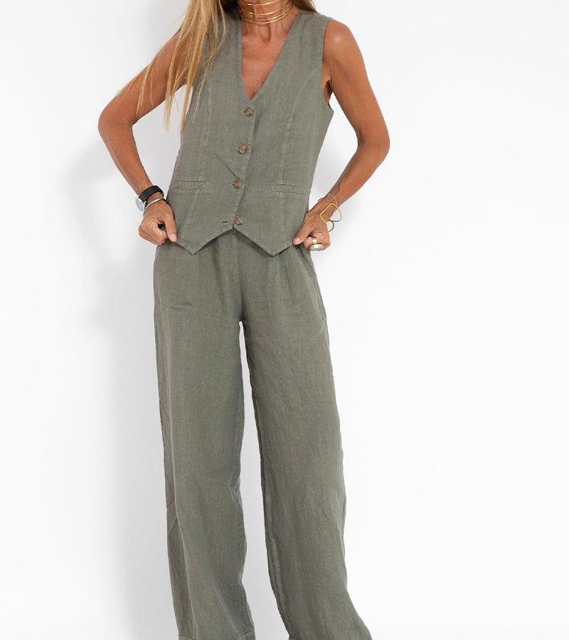 Vest & Pants Cotton Leisure Suit-thevervian