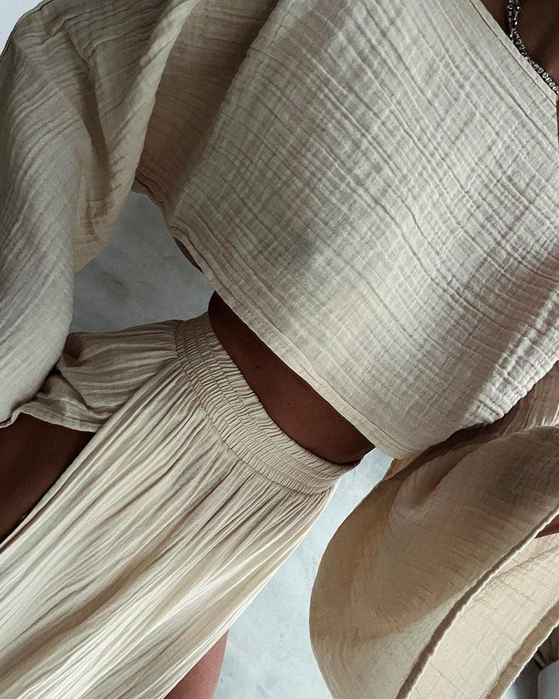 Chic slit cotton and linen casual two-piece set-thevervian