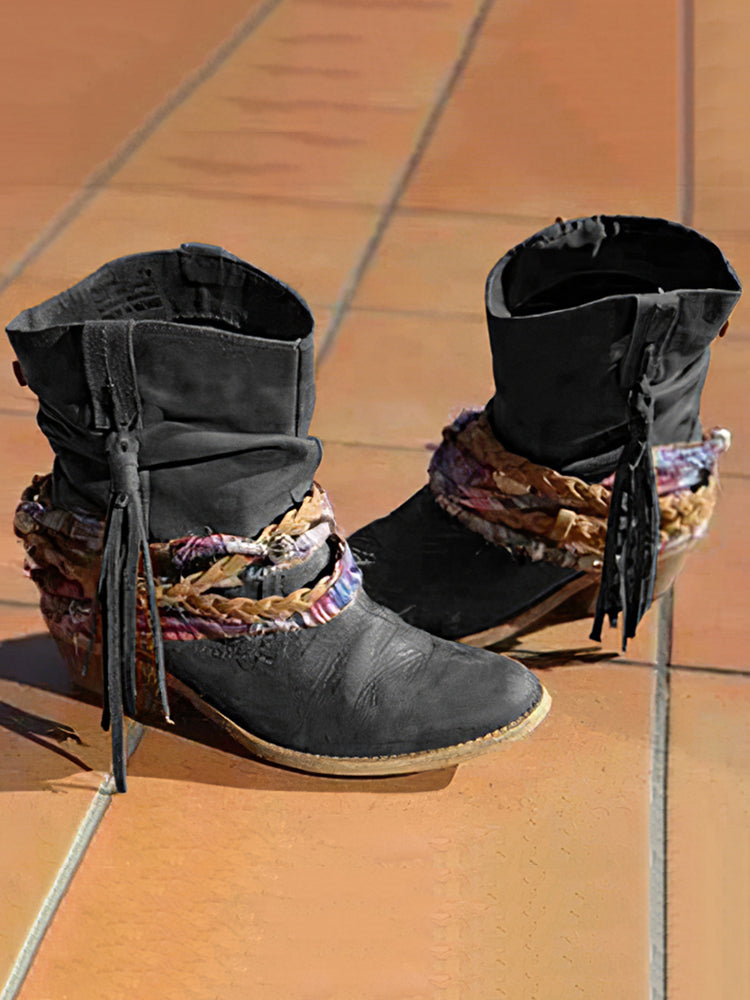 Vintage Western Tribal Tassel and Ankle Boots-thevervian