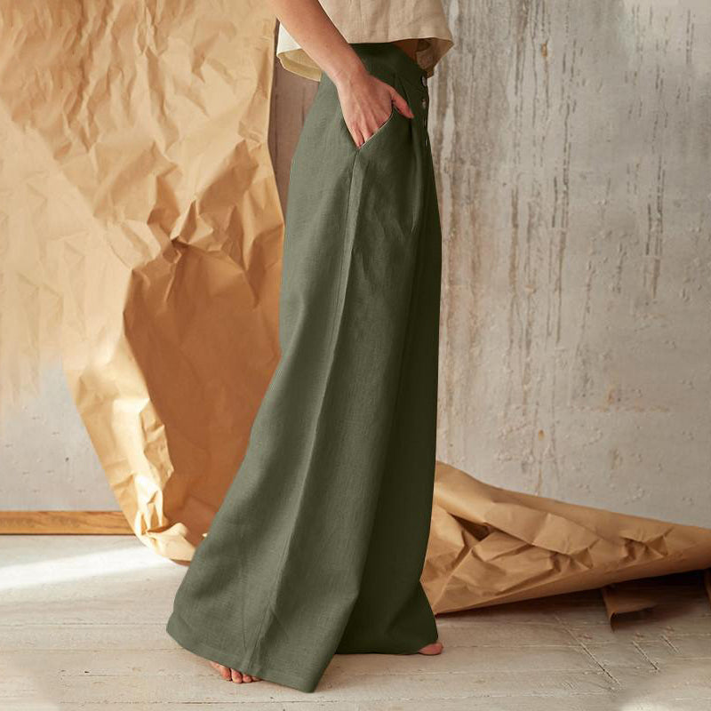 Vintage Plain Button Down Pocket Pants-thevervian