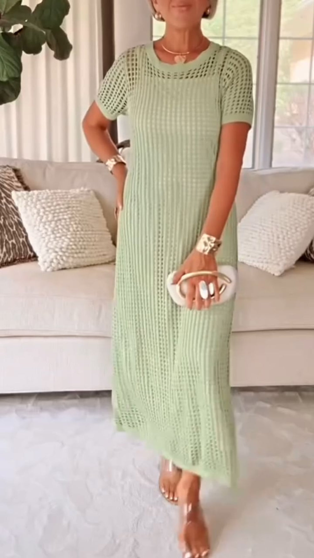Elegant Boat Neck Hollow Airy Two-piece Dress-thevervian
