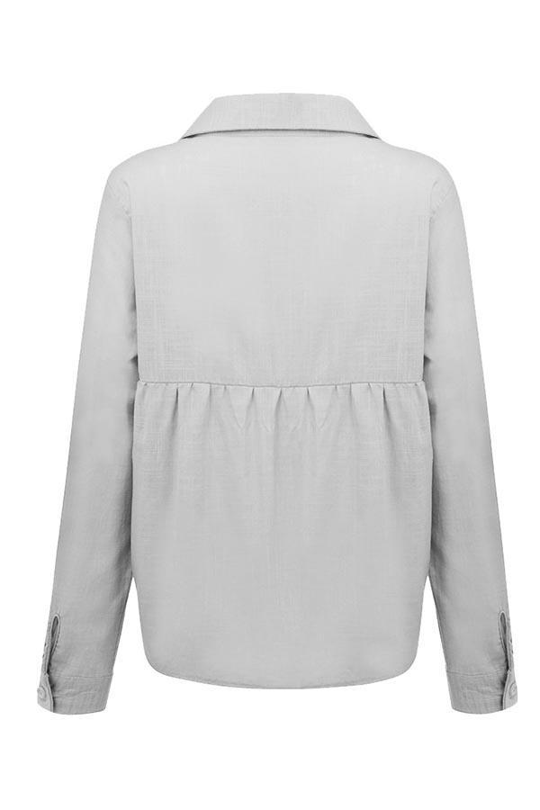Casual Solid Button Shirt Collar Blouse-thevervian