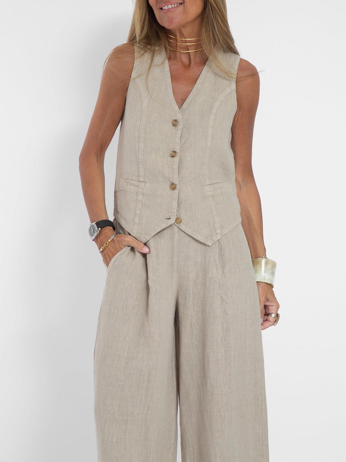 Vest & Pants Cotton Leisure Suit-thevervian