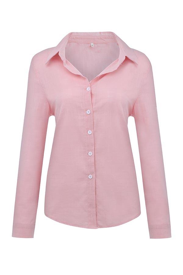 Casual Solid Button Shirt Collar Blouse-thevervian