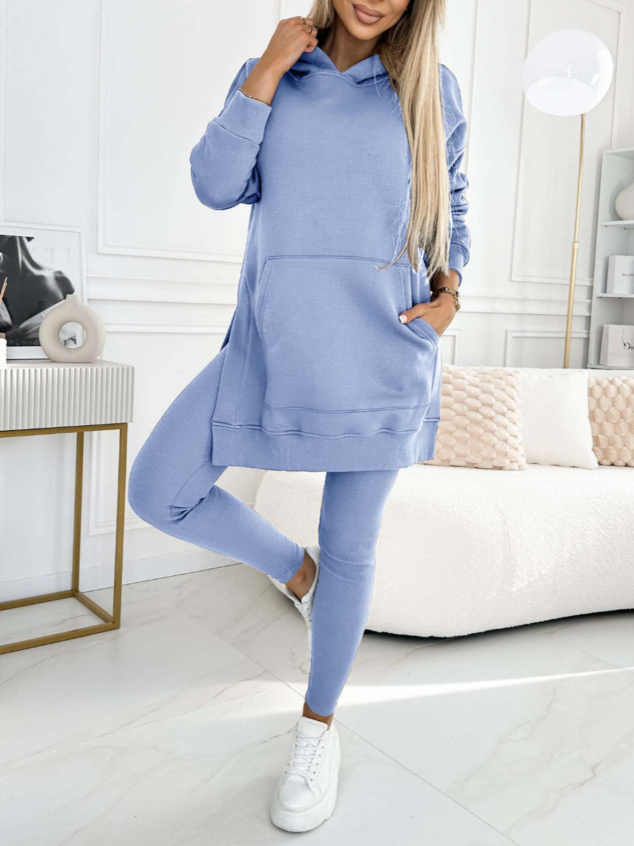 Fashion Solid Color Hoodie and Lined Leggings Two-piece Set-thevervian