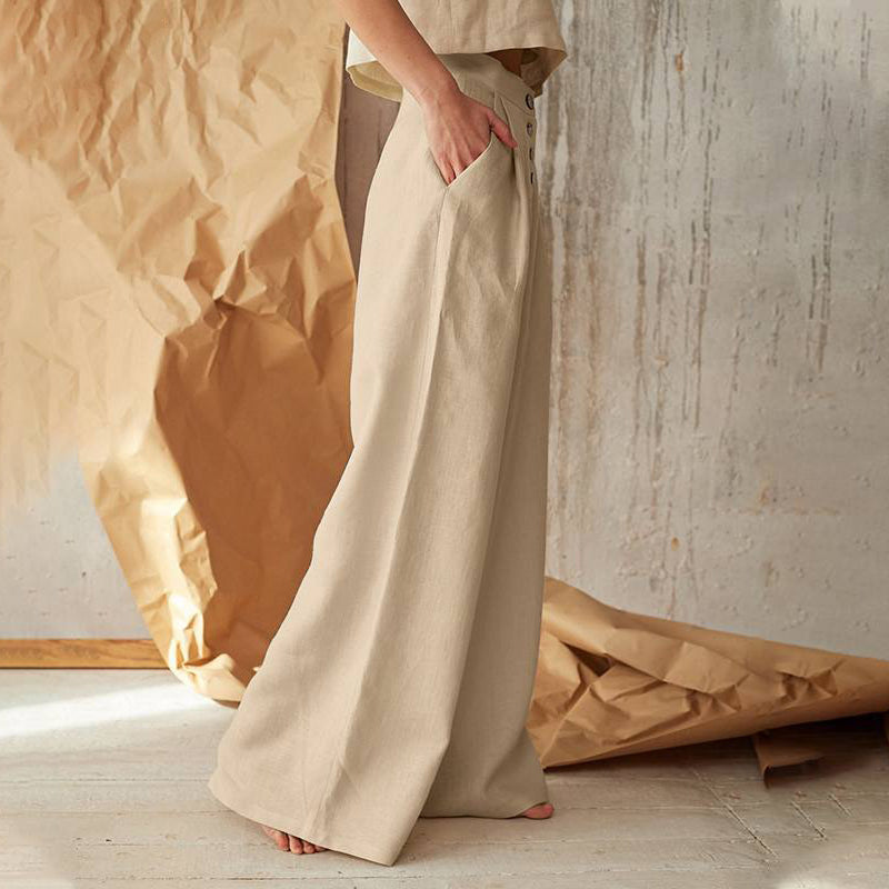 Vintage Plain Button Down Pocket Pants-thevervian