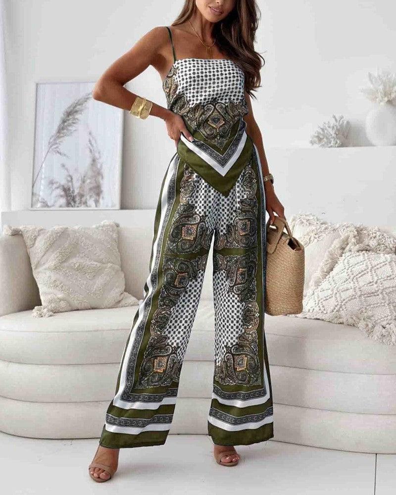 Stylish Printed Lace-Up Vest & Pants Two-Piece Set-thevervian