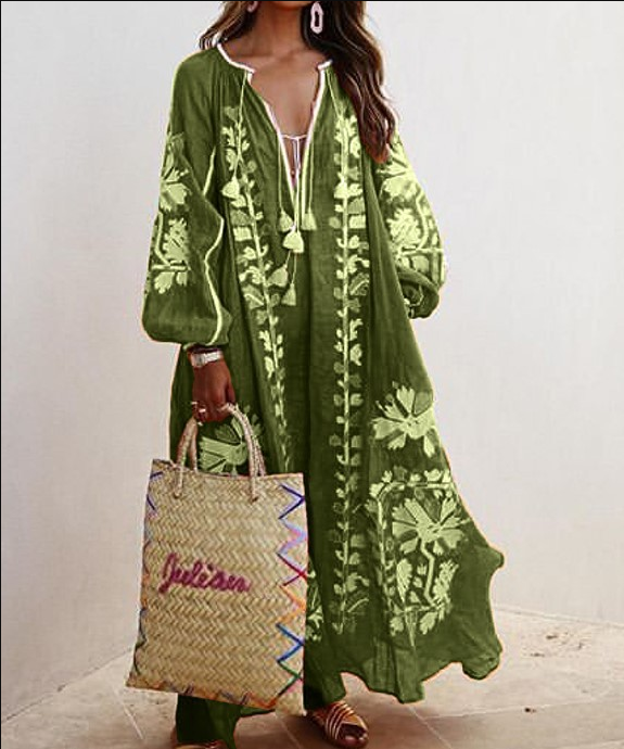 Oversize Boho Printed Maxi Dress-thevervian