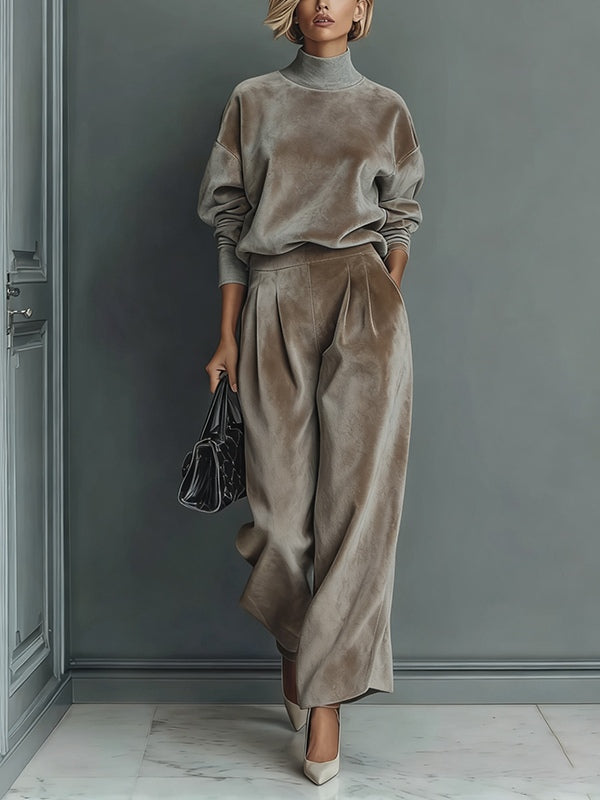 Women's turtleneck casual warm velvet suit-thevervian
