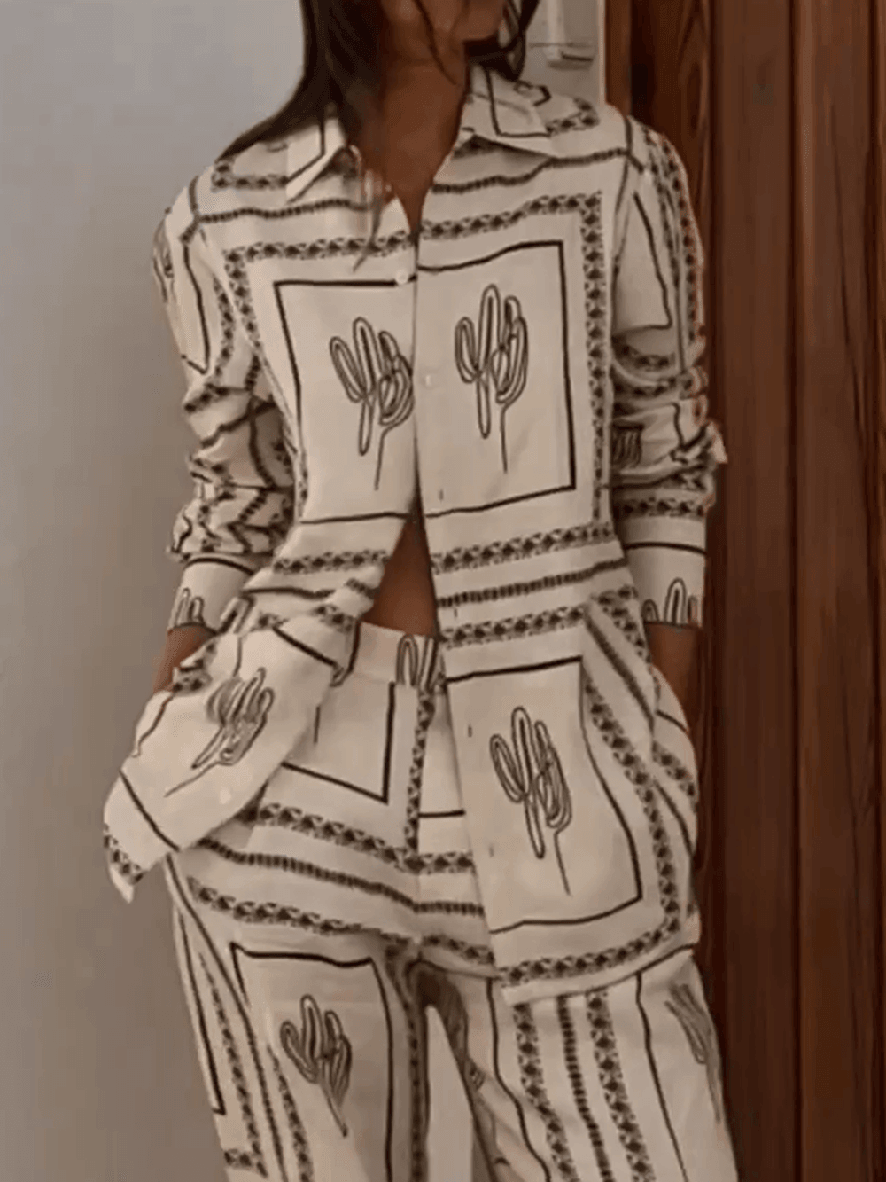 Geometric Line Abstract Printing Two-Pieces Set-thevervian