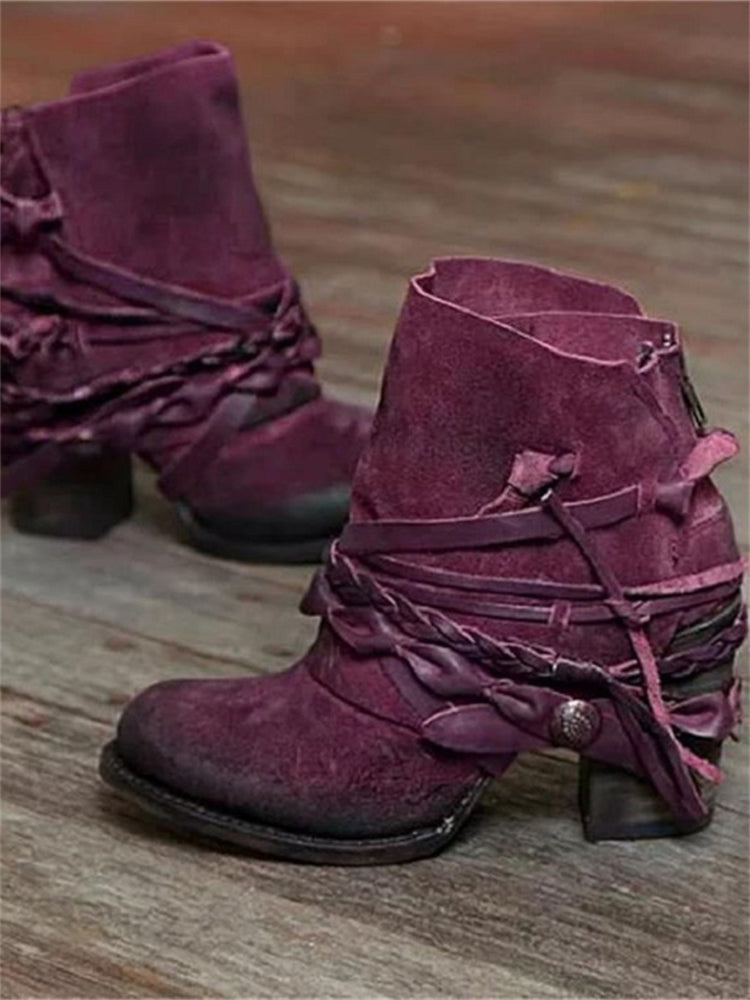 Vintage Braided Laced Ankle Boots-thevervian
