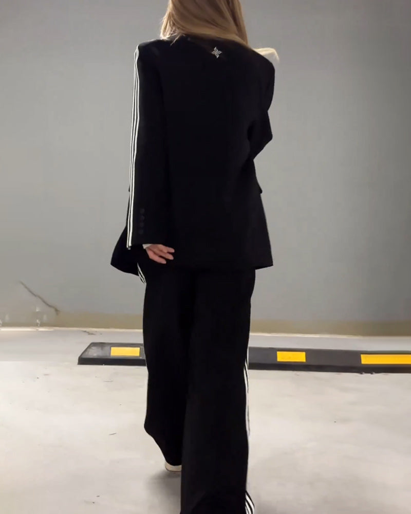 Fashionable Striped Blazer & Wide Leg Pants Two-Piece Set-thevervian