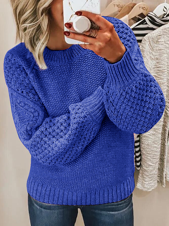 Crew Neck Jacquard Knit Sweater-thevervian