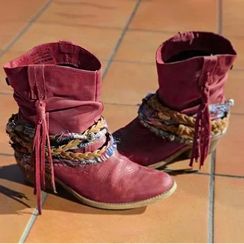 Vintage Western Tribal Tassel and Ankle Boots-thevervian