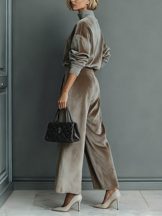 Women's turtleneck casual warm velvet suit-thevervian