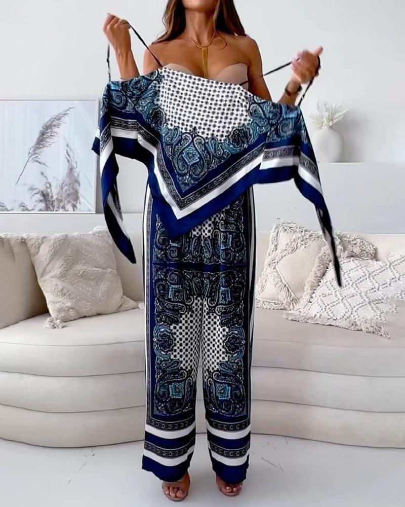 Stylish Printed Lace-Up Vest & Pants Two-Piece Set-thevervian