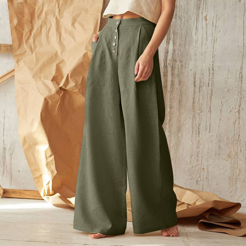 Vintage Plain Button Down Pocket Pants-thevervian